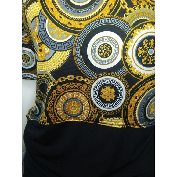 Classy Gold and black Printed color block Blouse Plus Size 1X-2X-3X - Picture 4 of 6